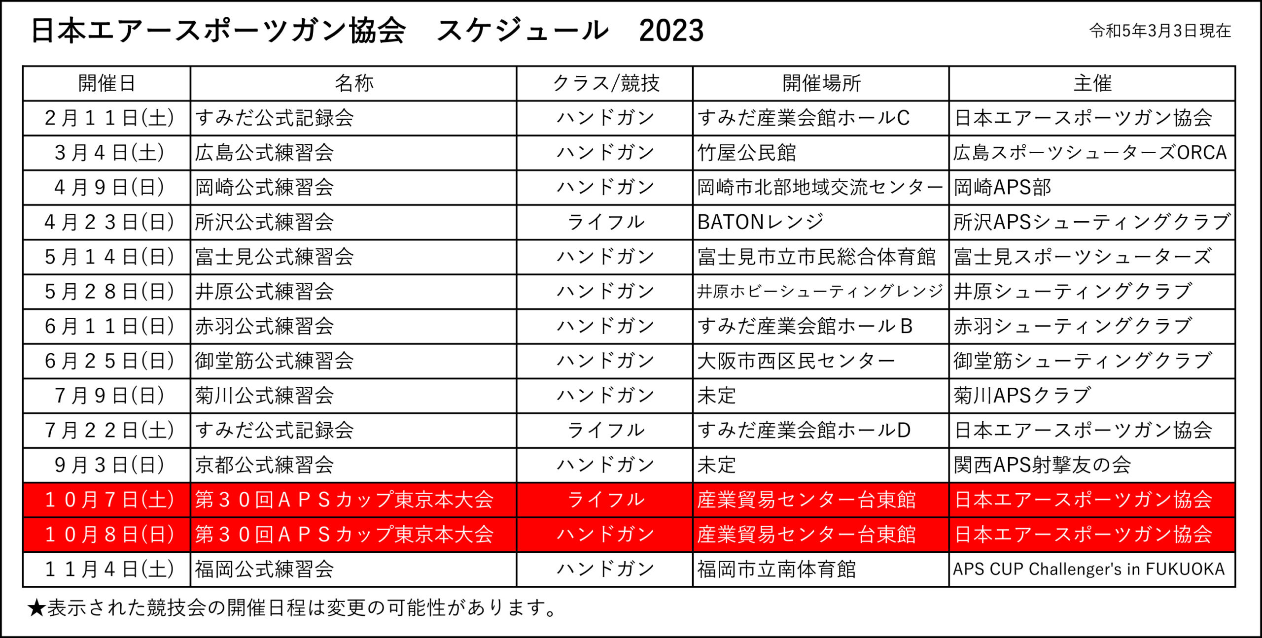 2023年公式競技会スケジュールのお知らせ【追加】